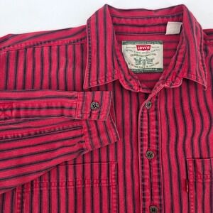 Levi's 90s Men's LG Red Blue‎ Stripe Button Up Shirt cotton heavy Vintage